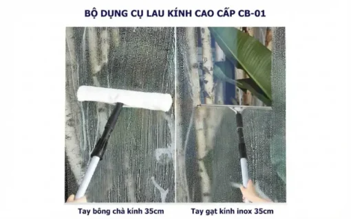 Bộ lau kính ChaoBao 35cm, bông thỏ có thể thay thế, cán có thể nối dài, dụng cụ lau kính cao cấp