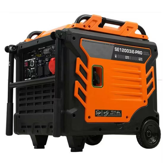 Máy phát điện ba pha điện áp kép 458cc 8kw 380V, công suất tối đa 9kw 220V, máy phát điện biến tần một pha có bánh xe và tay cầm