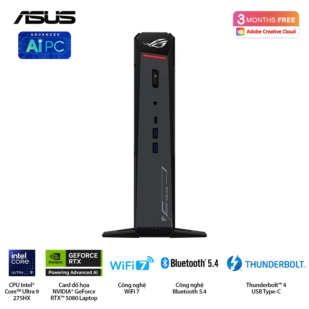 Bộ PC ASUS NUC RNUC15JNK RNUC15JNK7X569A0 (U7 255HX/16GB (2x8GB) DDR5-6400/1TB Gen4 NVMe/Wifi7/RTX 5060/Win11H)