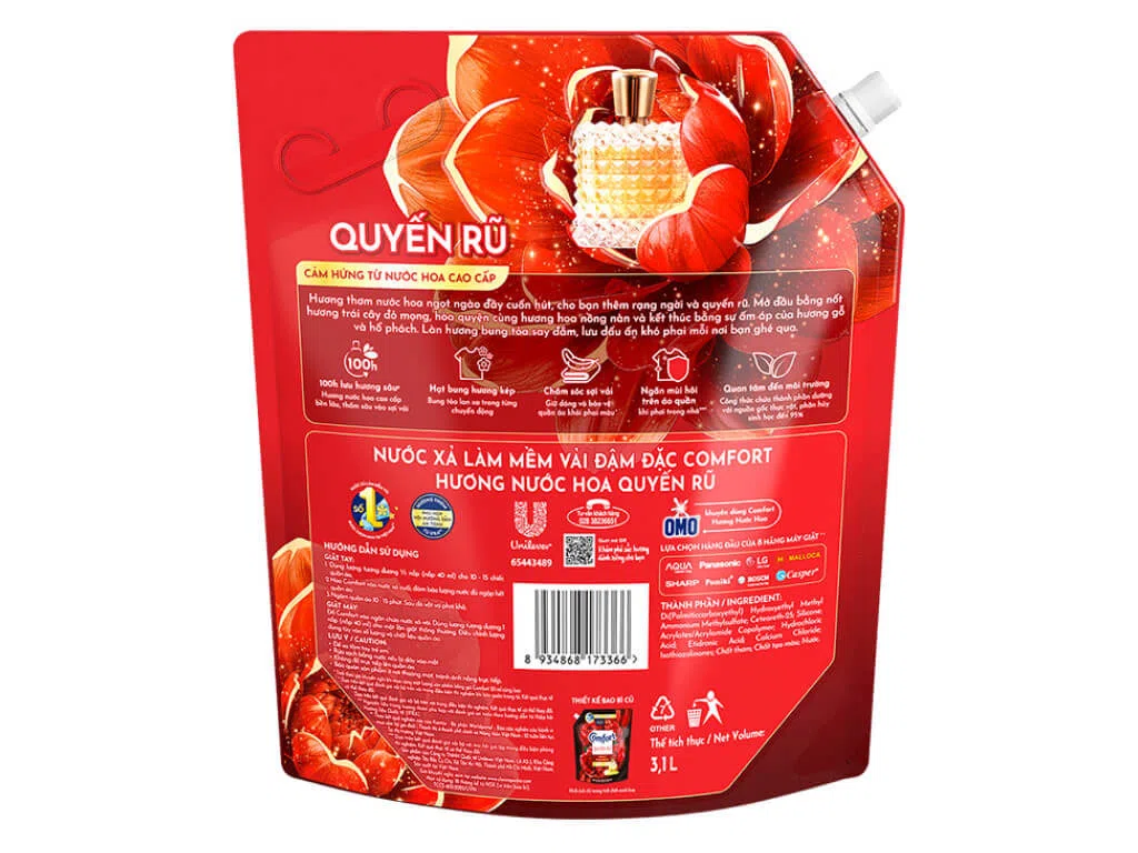 Nước xả vải Comfort hương nước hoa thiên nhiên quyến rũ túi 3.1 lít