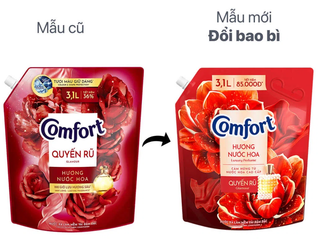 Nước xả vải Comfort hương nước hoa thiên nhiên quyến rũ túi 3.1 lít